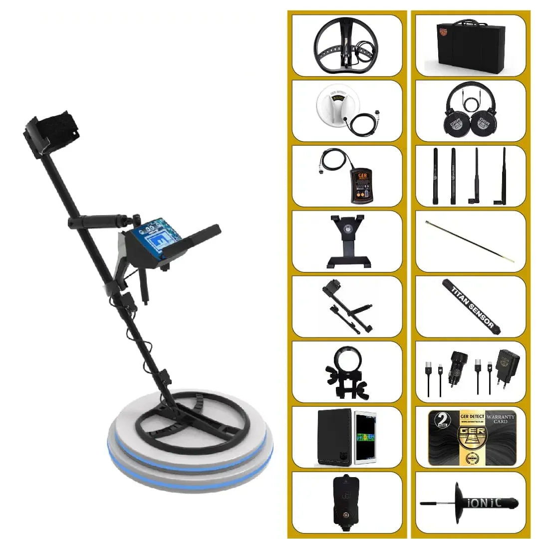 GER DETECT Titan 1000 Long Range Metal Detector with 8" and 17" Coils - Five Search Systems